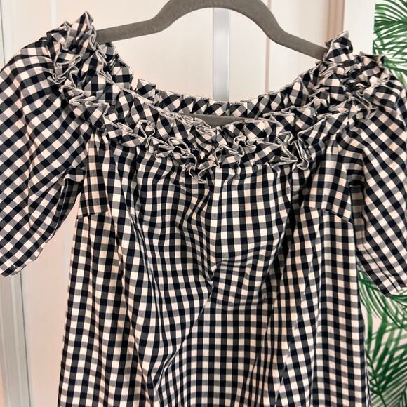 Vineyard Vines Women’s Black Gingham Off the Shoulder Mini Dress Small NWOT - Picture 2 of 10